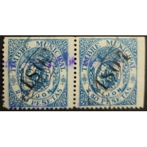 Arbitrios municipales del Ayuntamiento de Gijón. Año 1892 - 2 valores marca "DEPOSITARIA"