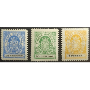 Timbres municipales del Ayuntamiento de Jerez de la Frontera (Cádiz). Año 1900 aprox. 3 valores