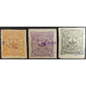 Sello Municipal del Ayuntamiento de Linares (Jaén). 1915. 3 valores