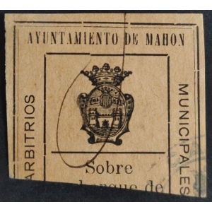 Sello del Ayuntamiento de Mahón (Menorca). Arbitrios Municipales. 1891. 1 sello
