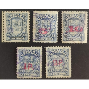 Sello Municipal del Ayuntamiento de Oviedo. 1907. 5 Valores con Habilitaciones