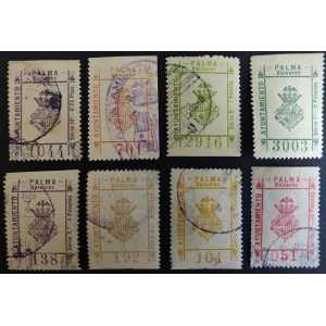 Sellos Municipales del Ayuntamiento de Palma de Mallorca. 1890 . 8 valores