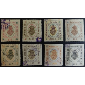 Sellos Municipales del Ayuntamiento de Palma de Mallorca. 1892-93 . 8 valores