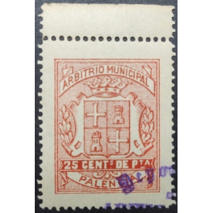 Sello Municipal del Ayuntamiento de Palencia. Arbitrio Municipal. 1920-1930 aprox.