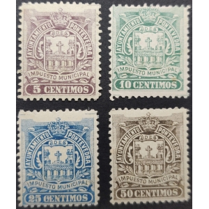 Impuesto Municipal del Ayuntamiento de Pontevedra. 1900 aprox. 4 valores