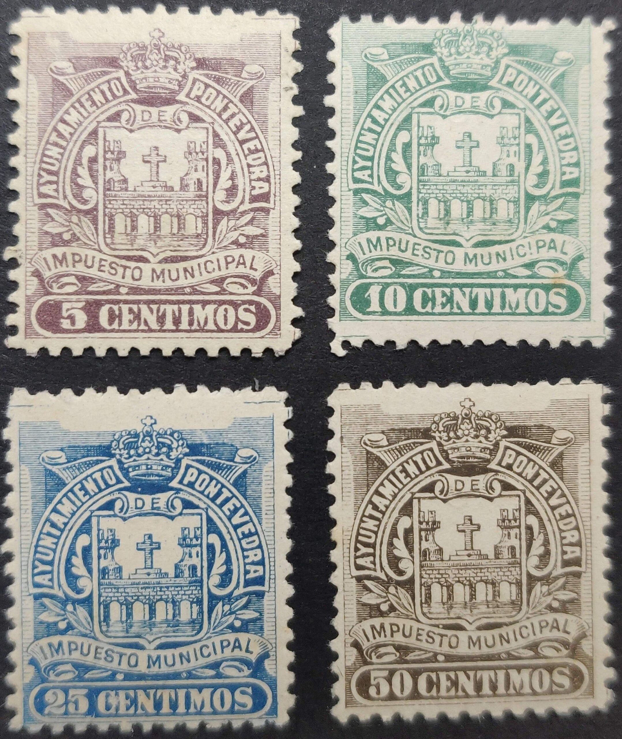 2754 Impuesto Municipal del Ayuntamiento de Pontevedra. 1900 aprox. 4 valores