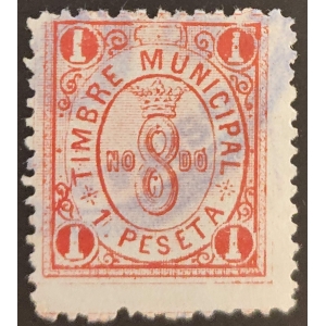 Timbre municipal del ayuntamiento de Sevilla. Años '20. 1 peseta rojo