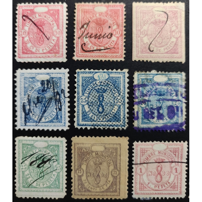 Excelente conjunto de Timbres Municipales de Sevilla. 1876-1905. 24 valores – imagen 2