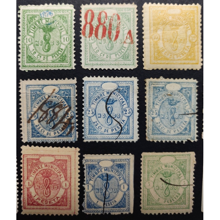 Excelente conjunto de Timbres Municipales de Sevilla. 1876-1905. 24 valores – imagen 3