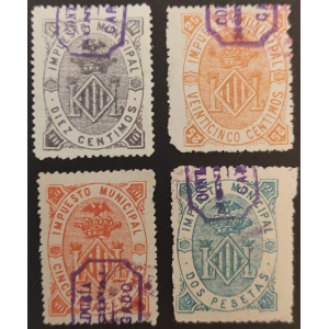 1895. Impuesto Municipal del Ayuntamiento de Valencia. Sobrecarga octogonal de "Contaduría - Municipal - Cargado"