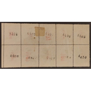 Bloque de 10 sellos de Impuesto Municipal del Ayuntamiento de Valencia de 1895 con habilitación para su uso en 1907 – imagen 2