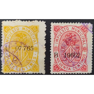 1928. Sello de Impuesto Municipal del Ayuntamiento de Valencia con sobrecarga "Intervención Municipal 1928"