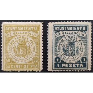 2 sellos de Arriendo Timbre Municipales del Ayuntamiento de Valladolid para Contrato de 1905 a 1907.
