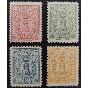 Impuesto Municipal del Ayuntamiento de Vigo (Pontevedra), año 1900 aprox. 4 valores