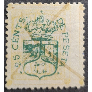 Ayuntamiento de Madrid. Impuesto Municipal. 1874. Instancias. 25 Cts.  Verde