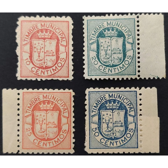 3074 Sello municipal del ayuntamiento de Santiago de Compostela (Galicia). Año 1900-1910 aprox. 4 valores