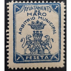 Arbitrio Municipal del Ayuntamiento de Haro (La Rioja) Años '30. 1 peseta azul