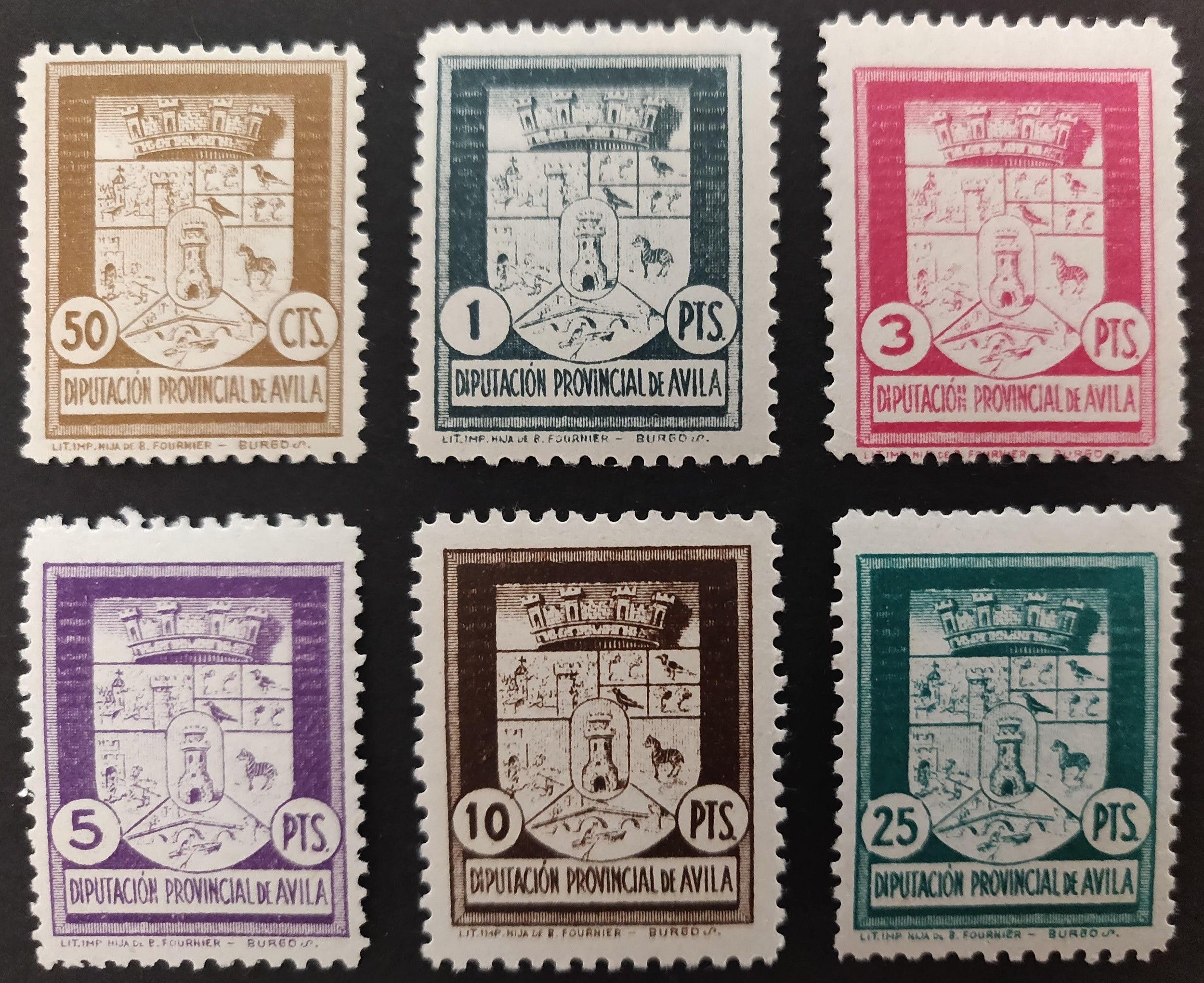 3113 Sello de la Diputación Provincial de Ávila. Años '40-'50. Pie imprenta Fournier