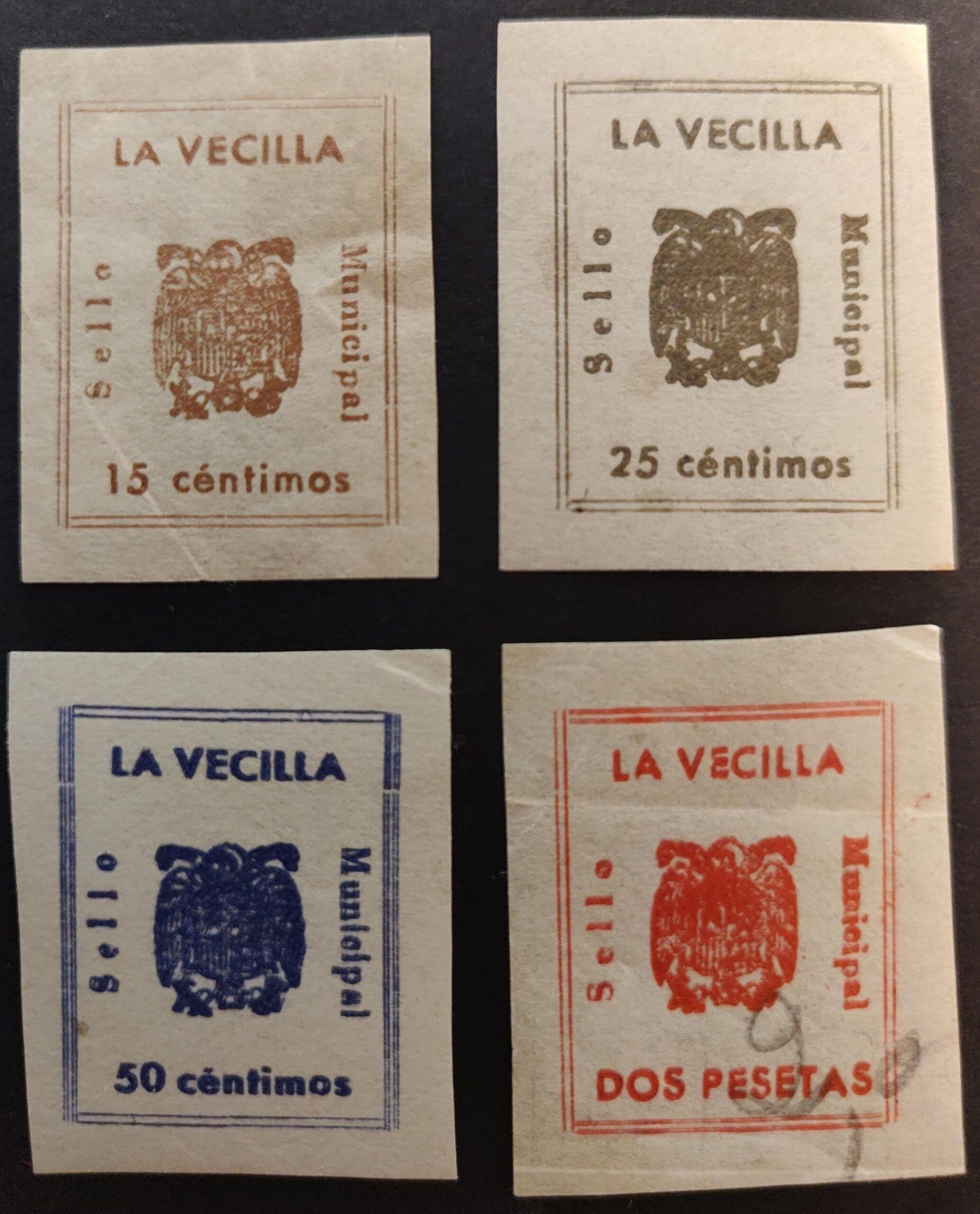 3139 Sellos Municipales de La Vecilla (León) Años '40-'50. 4 valores