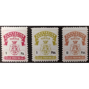 Sello de la Diputación Provincial de Huesca. "Sello Provincial". Años '40 - '60. 3 valores.