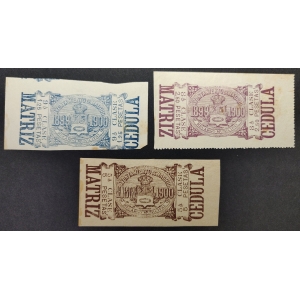 Recargo Municipal del Ayuntamiento de Madrid. "Cédulas" 1899-1900. 3 valores