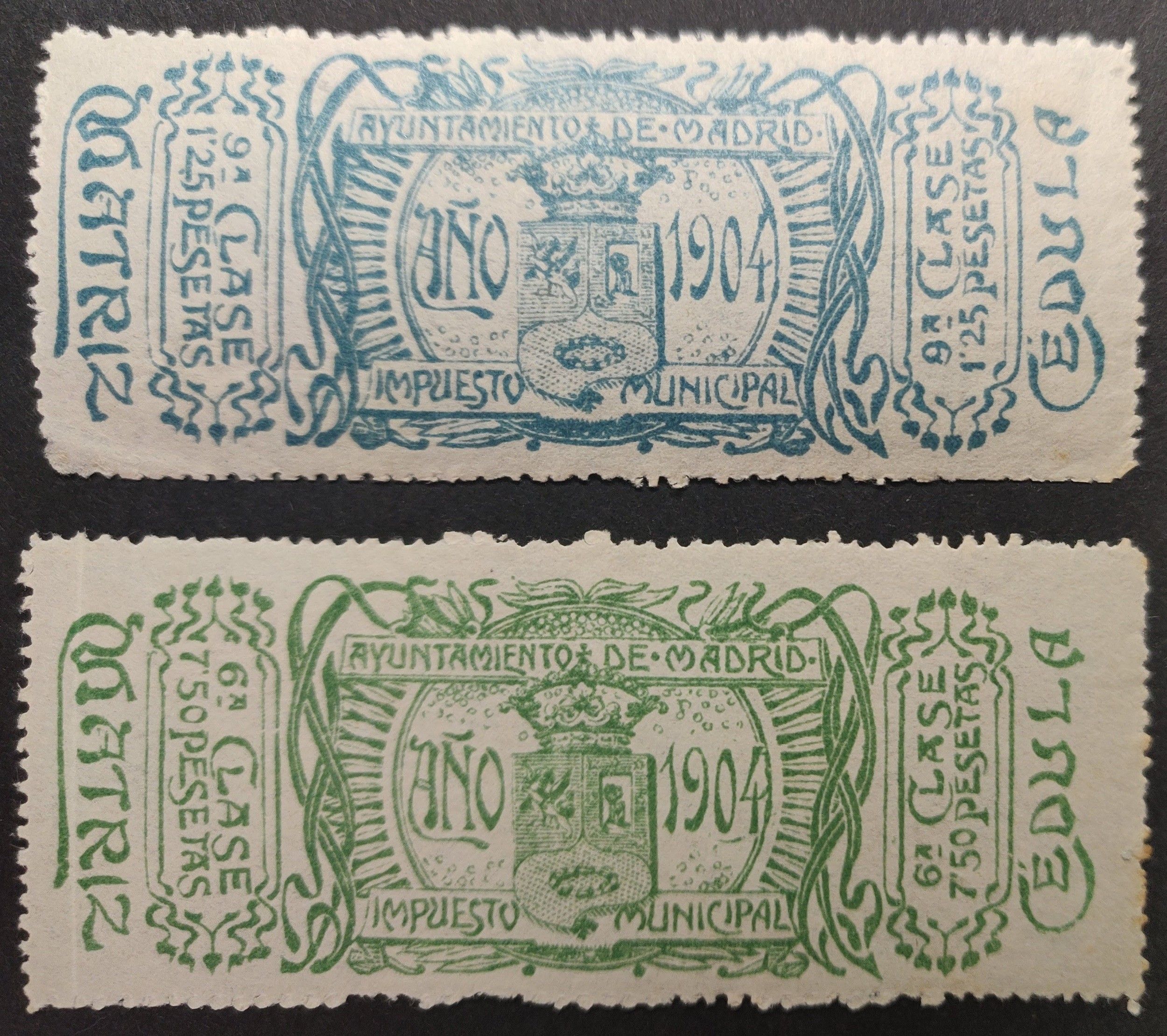 3179 Recargo Municipal del Ayuntamiento de Madrid. "Cédulas" 1904. 2 valores