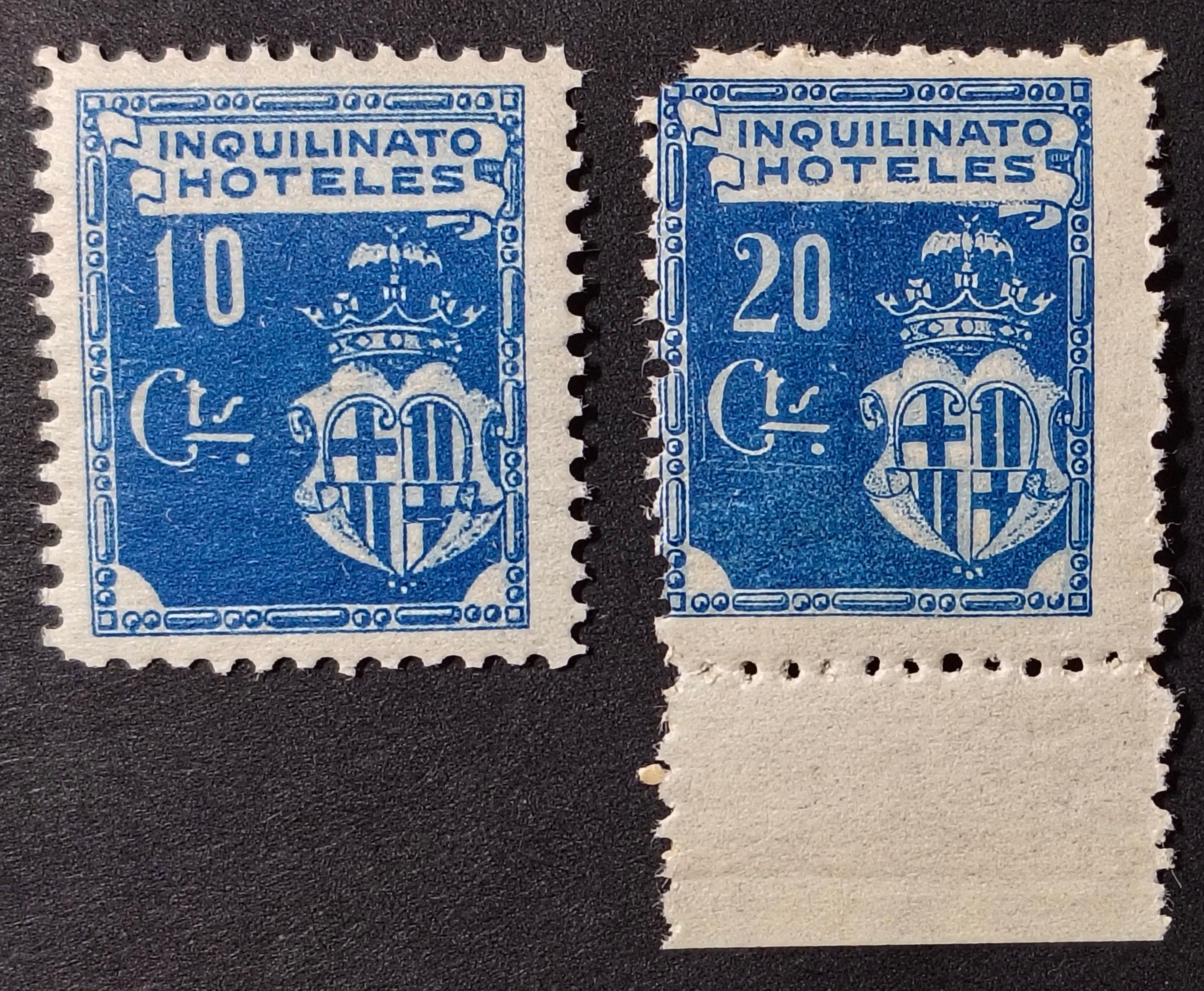 3294 Fiscales - Barcelona. Inquilinato Hoteles 1927. 2 valores. Muy raros