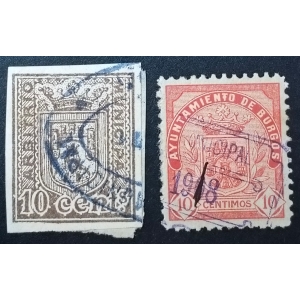 Sello municipal del Ayuntamiento de Burgos. 2 valores.  1899 y 1908