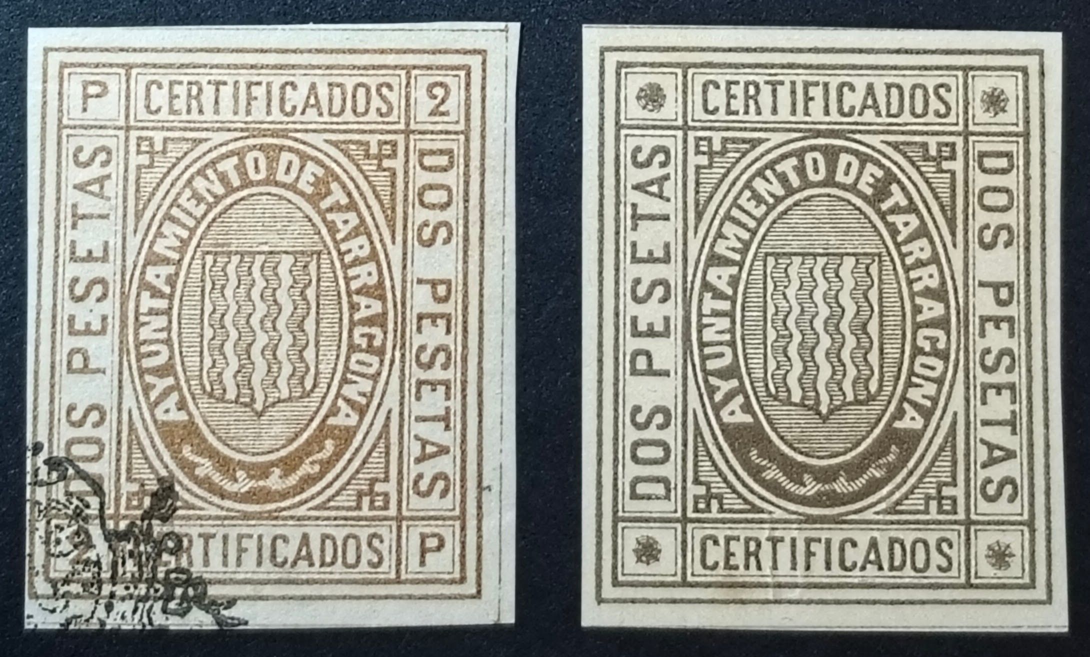 3298 Timbre Municipal del Ayuntamiento de Tarragona 1875-76 (valores)