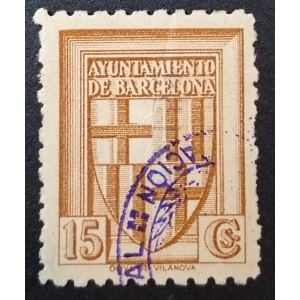 Ayuntamiento de Barcelona. Sello Fiscal 193? 15 cts.