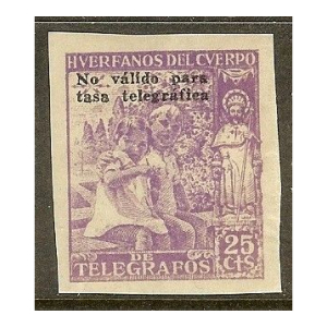 Huérfanos del Cuerpo de Telégrafos 25 Cts. Lila sin dentar