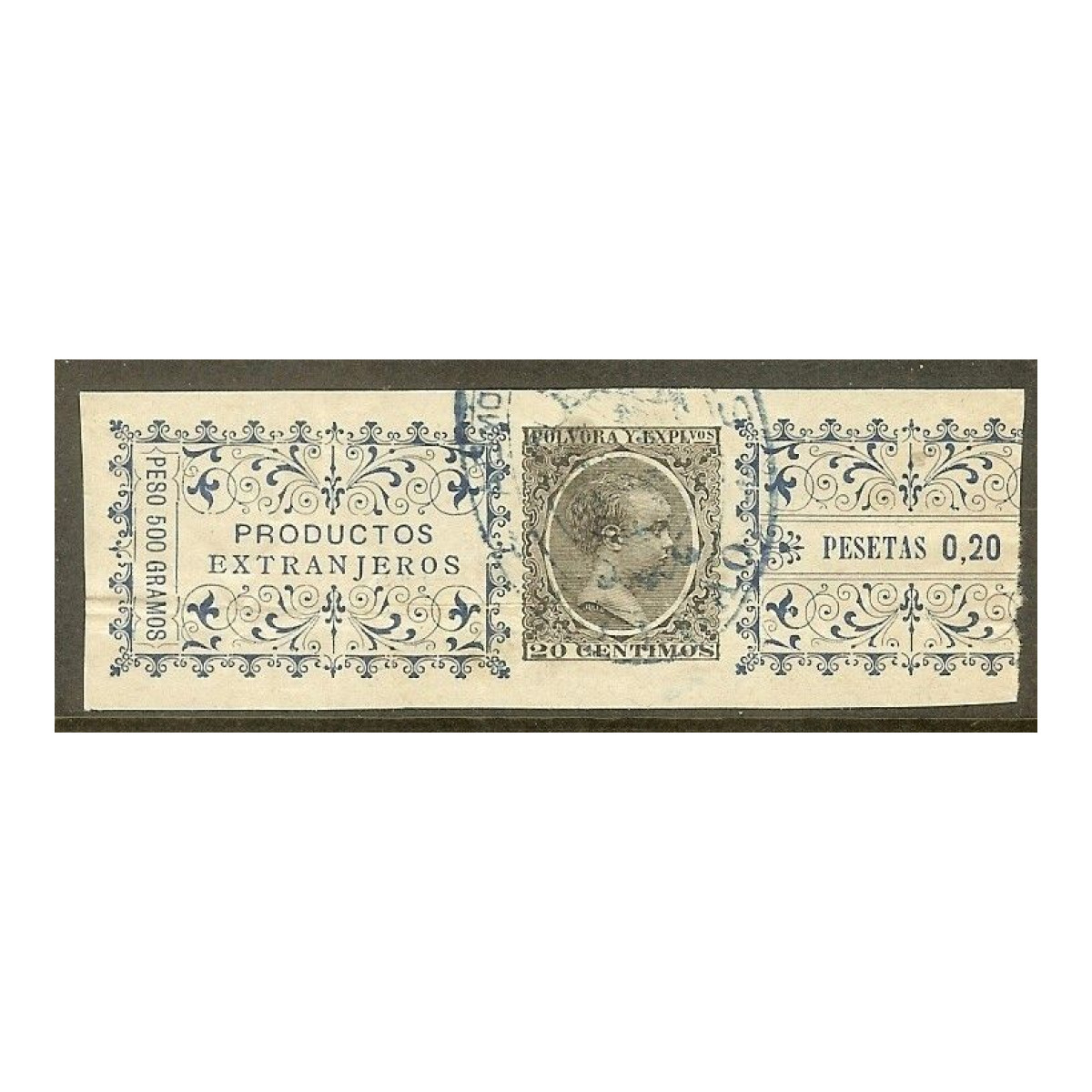 490 Google 1200x1200 Pólvora y Explosivos 1894/95. Fajita de 0,20 Ptas.Azul y Negro