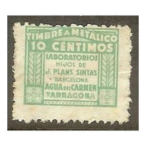 Timbre a Metálico. Agua del Carmen Tarragona 1932. Usado