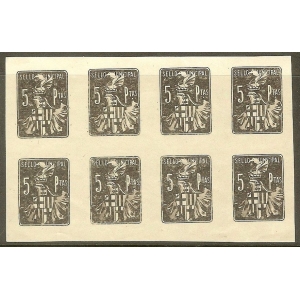 Barcelona. Sello municipal 5 Pesetas (Pruebas) Bloque de 8.