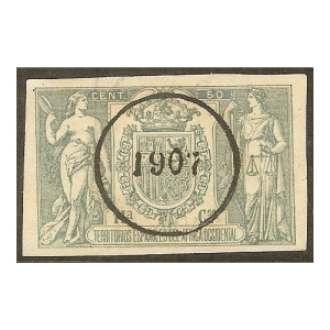 Póliza 1905 con sobrecarga 1907 África Occidental Española A.O.E