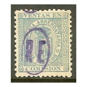 Impuesto del Tabaco. 1877 Compañía Arrendataria de Tabacos C.A.F. Sobrecarga "RE"