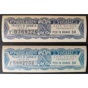 2 Precintas de 50 gr. de Café Guinea Torrefacto 1958 con variedad