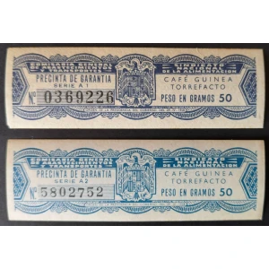 2 Precintas de 50 gr. de Café Guinea Torrefacto 1958 con variedad